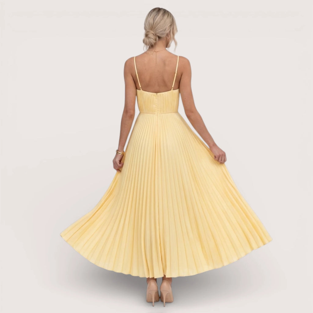 Solenne | Women’s Pleated V-Neck Maxi Dress