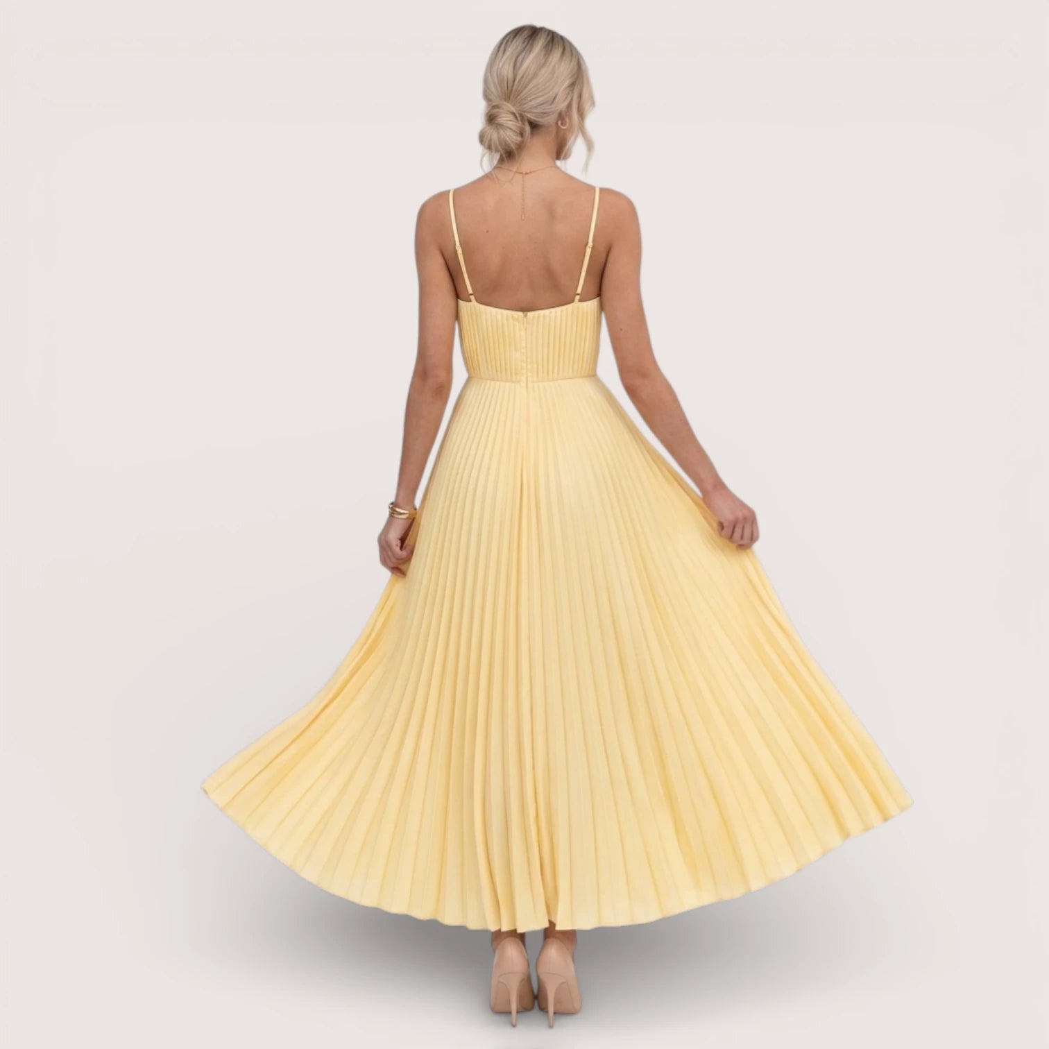 Solenne | Women’s Pleated V-Neck Maxi Dress