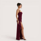 Selene Luxe Ruched Side Split Maxi Dress