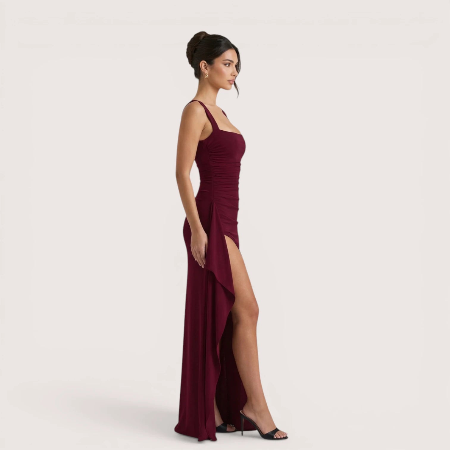 Selene Luxe Ruched Side Split Maxi Dress