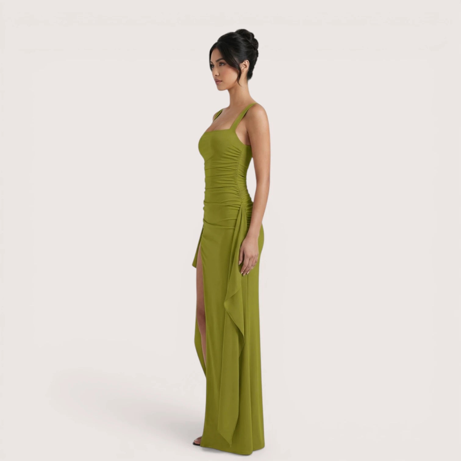 Selene Luxe Ruched Side Split Maxi Dress