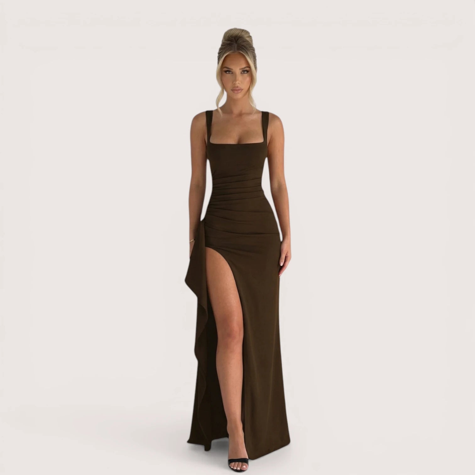 Selene Luxe Ruched Side Split Maxi Dress