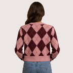 Sophia | Pink Argyle Knit Cardigan