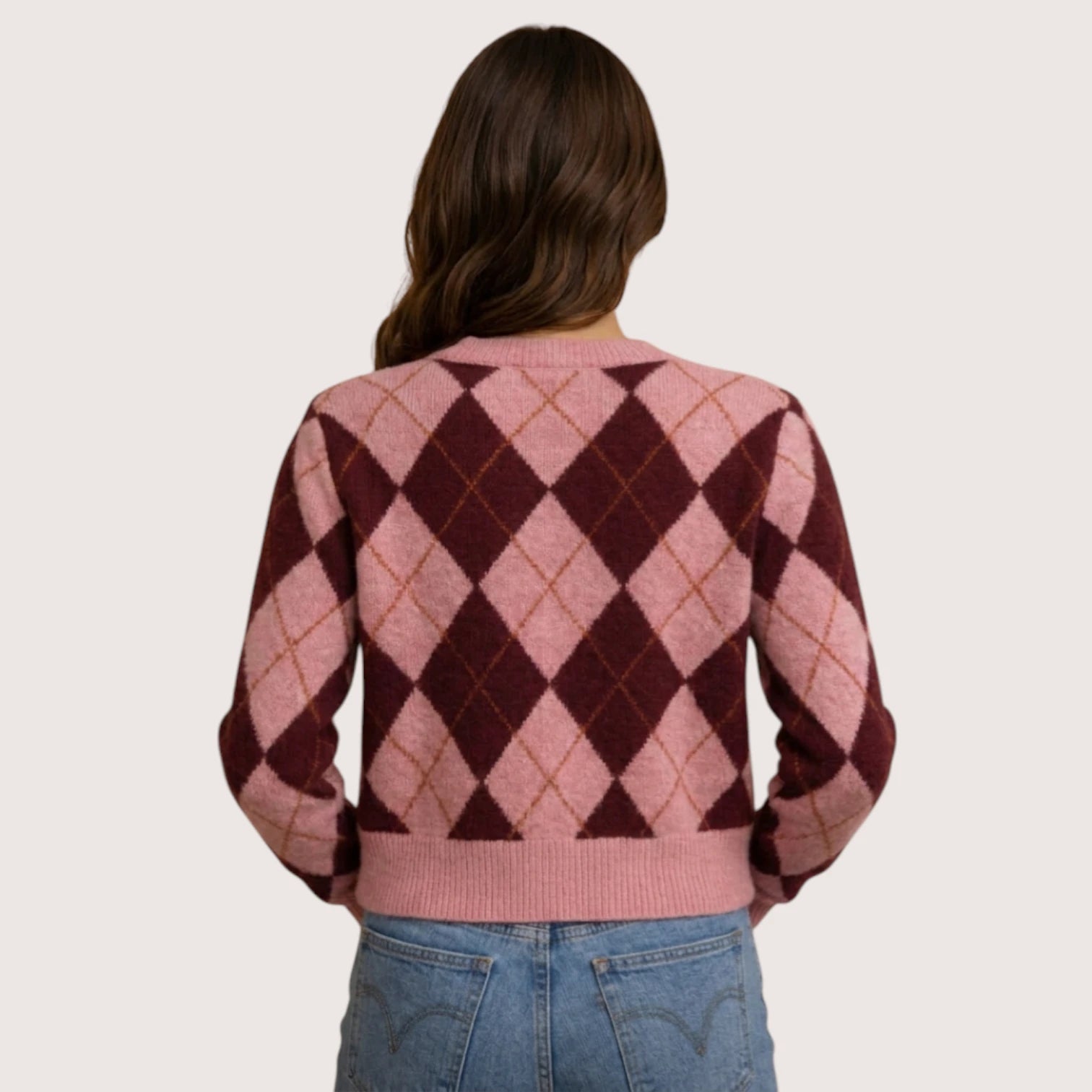 Sophia | Pink Argyle Knit Cardigan