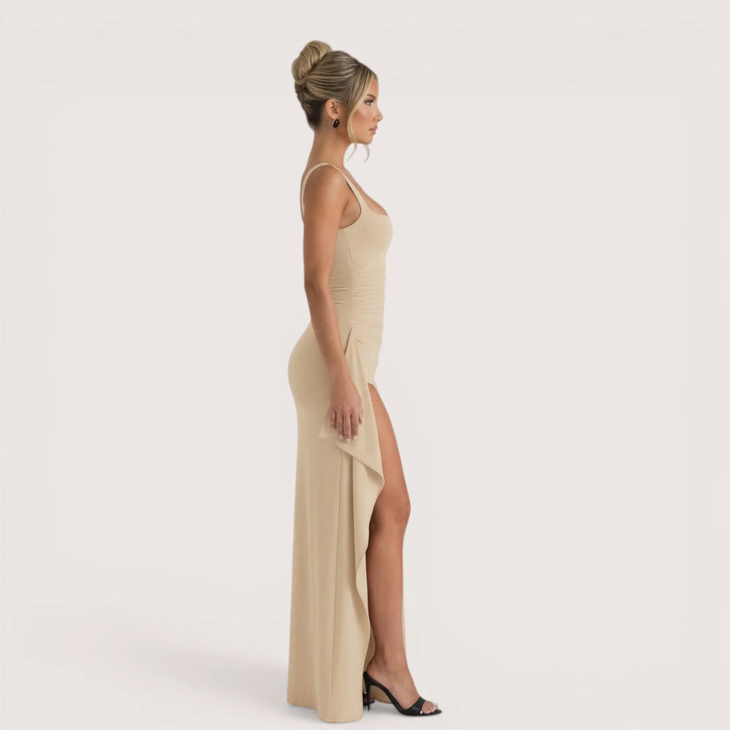 Selene Luxe Ruched Side Split Maxi Dress