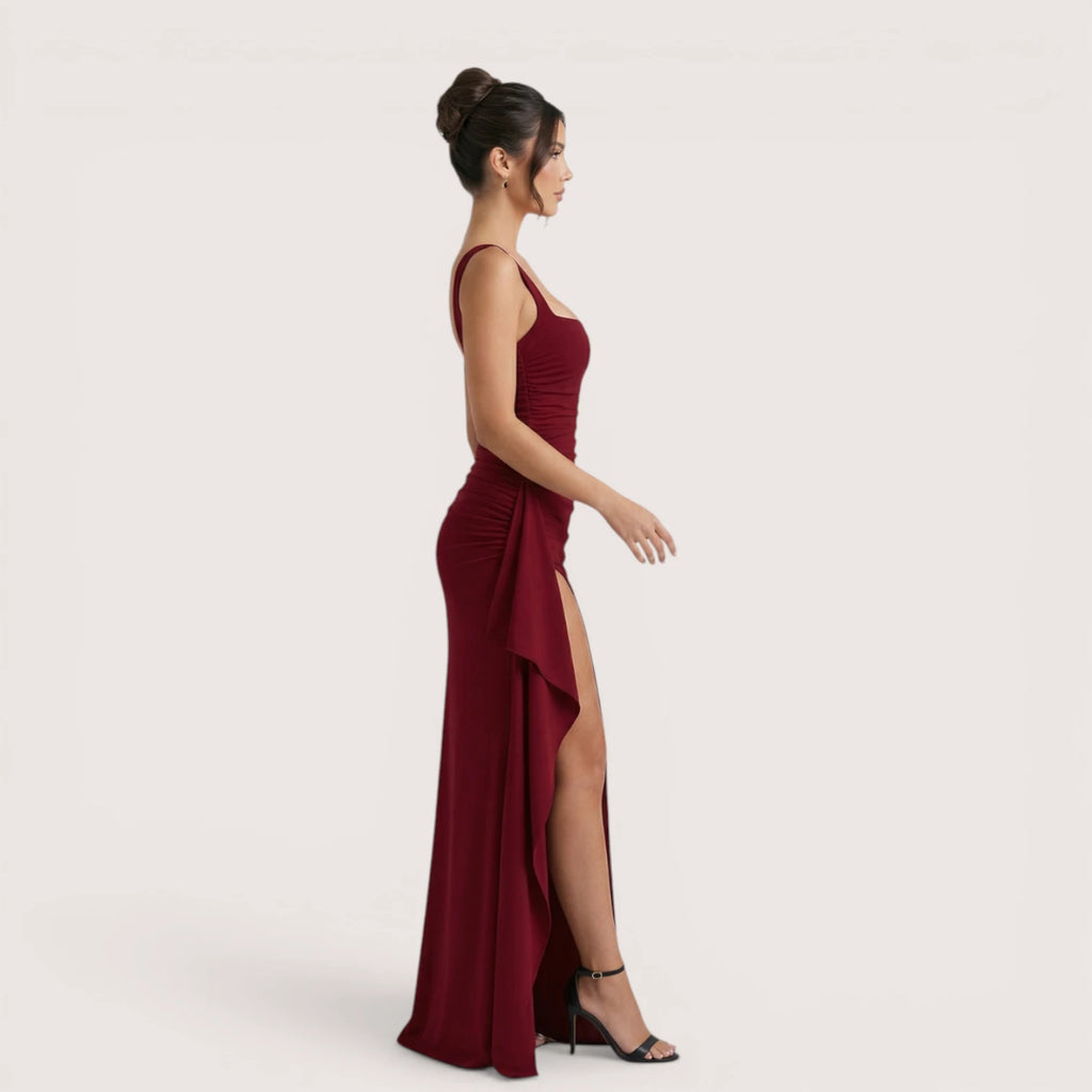 Selene Luxe Ruched Side Split Maxi Dress
