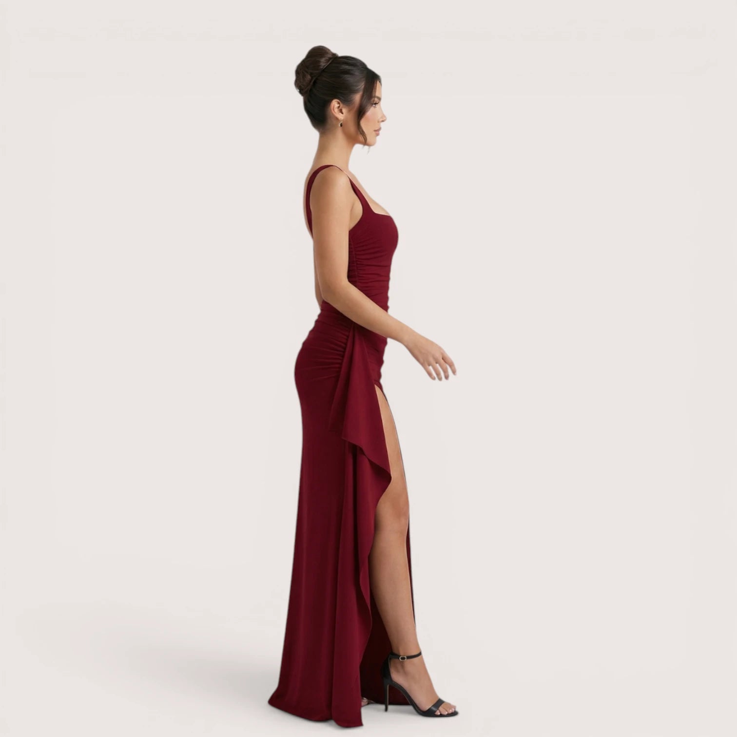 Selene Luxe Ruched Side Split Maxi Dress