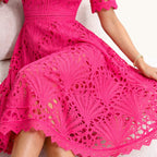 Aria | Women’s Short Sleeve Lace Fit & Flare Midi Dress