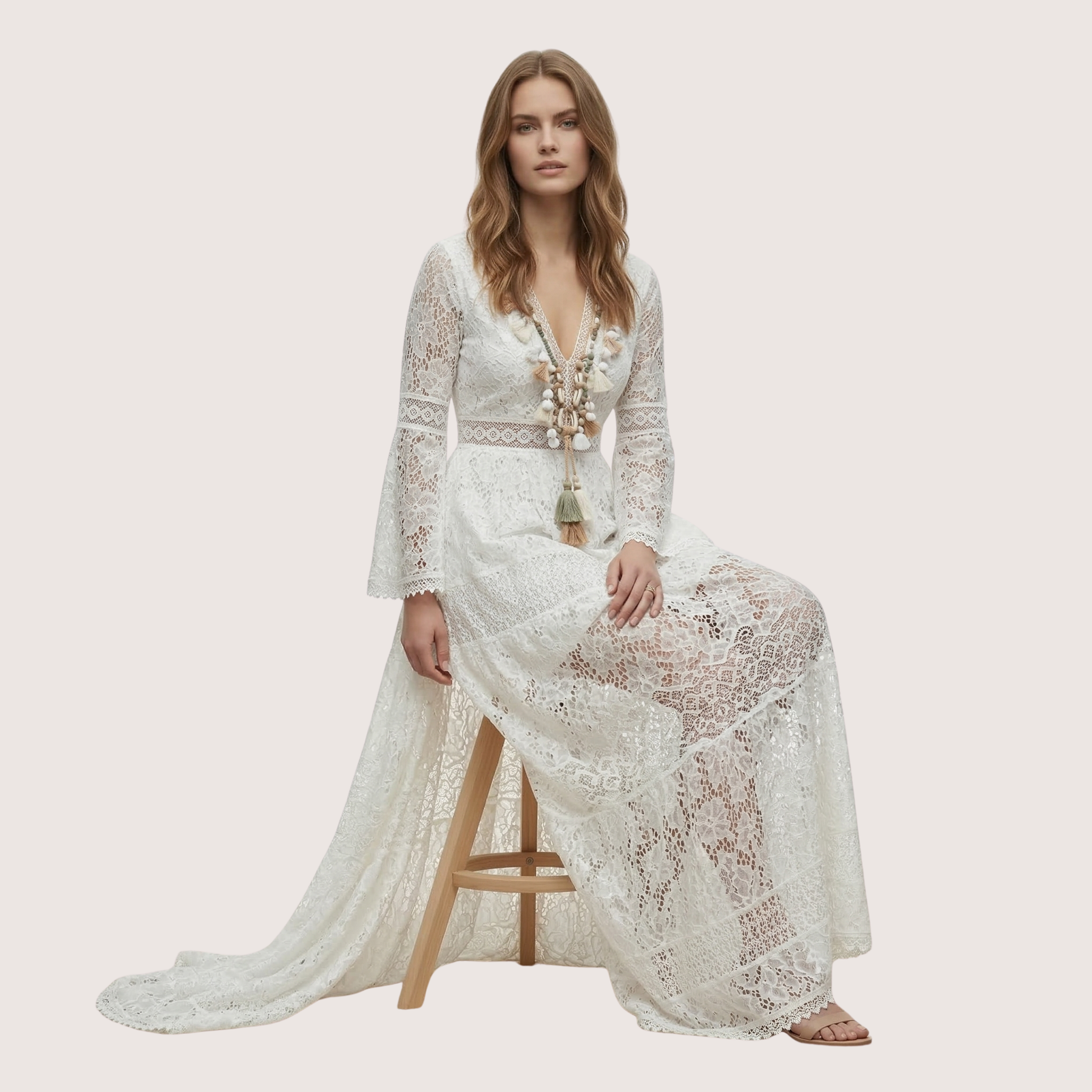 Lioren | Women’s Lace Tassel Maxi Dress