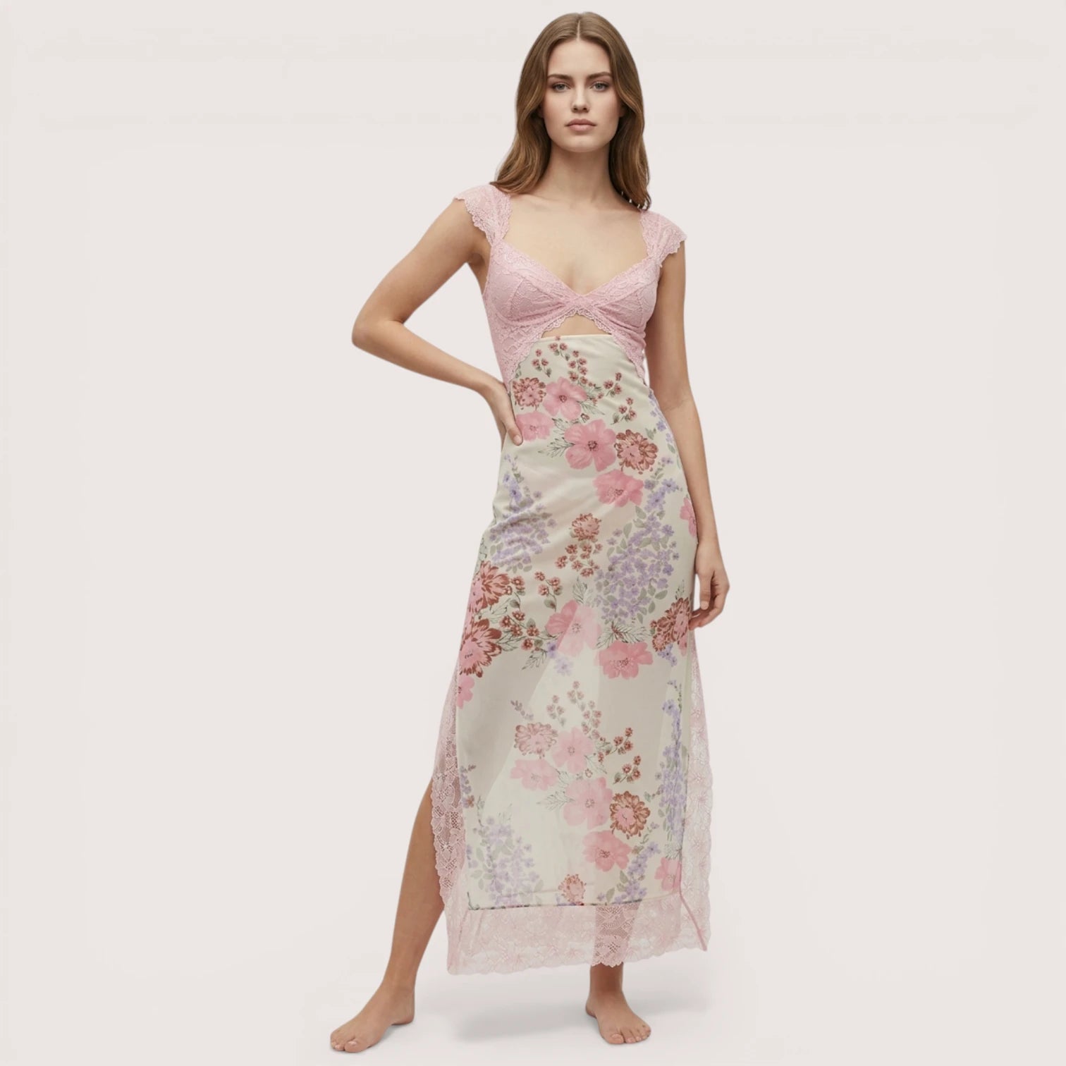 Elira | Women’s Floral Lace Maxi Dress with Sheer Back Detail