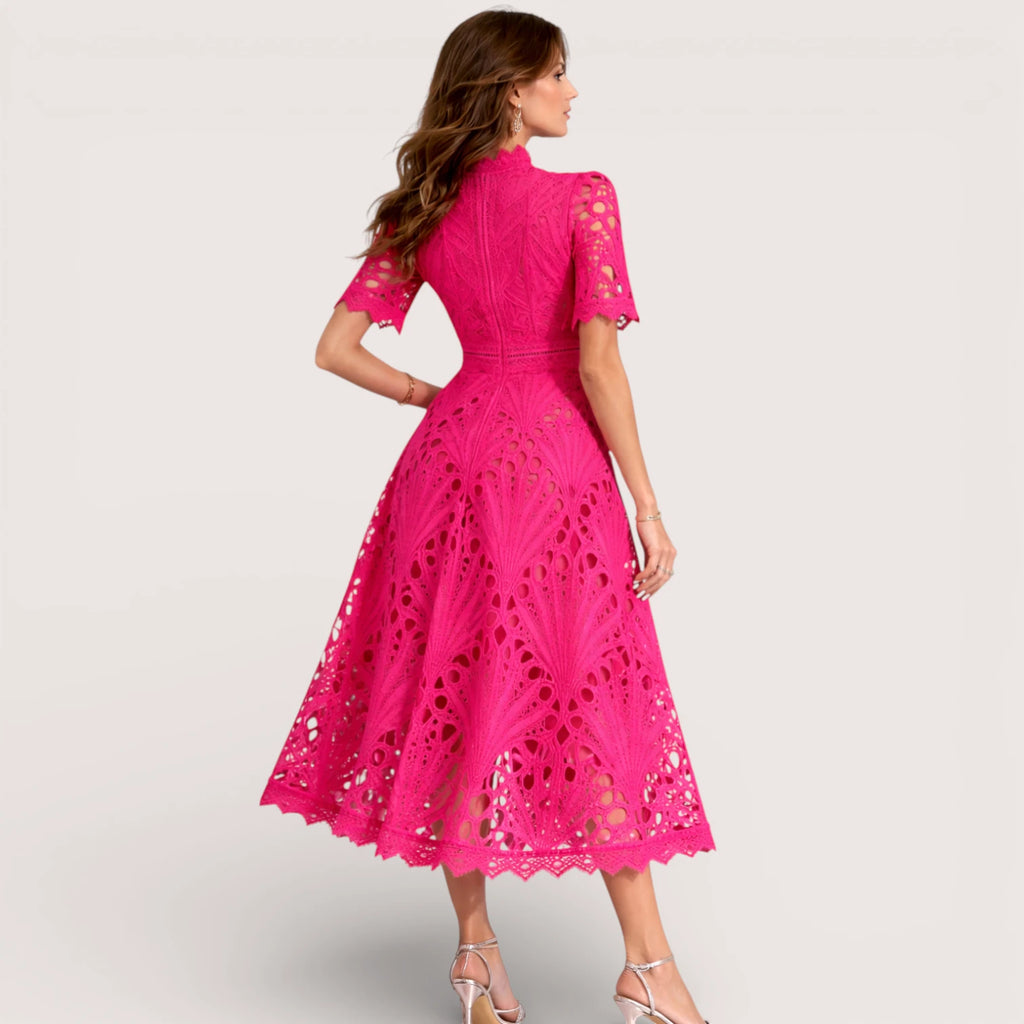 Aria | Women’s Short Sleeve Lace Fit & Flare Midi Dress