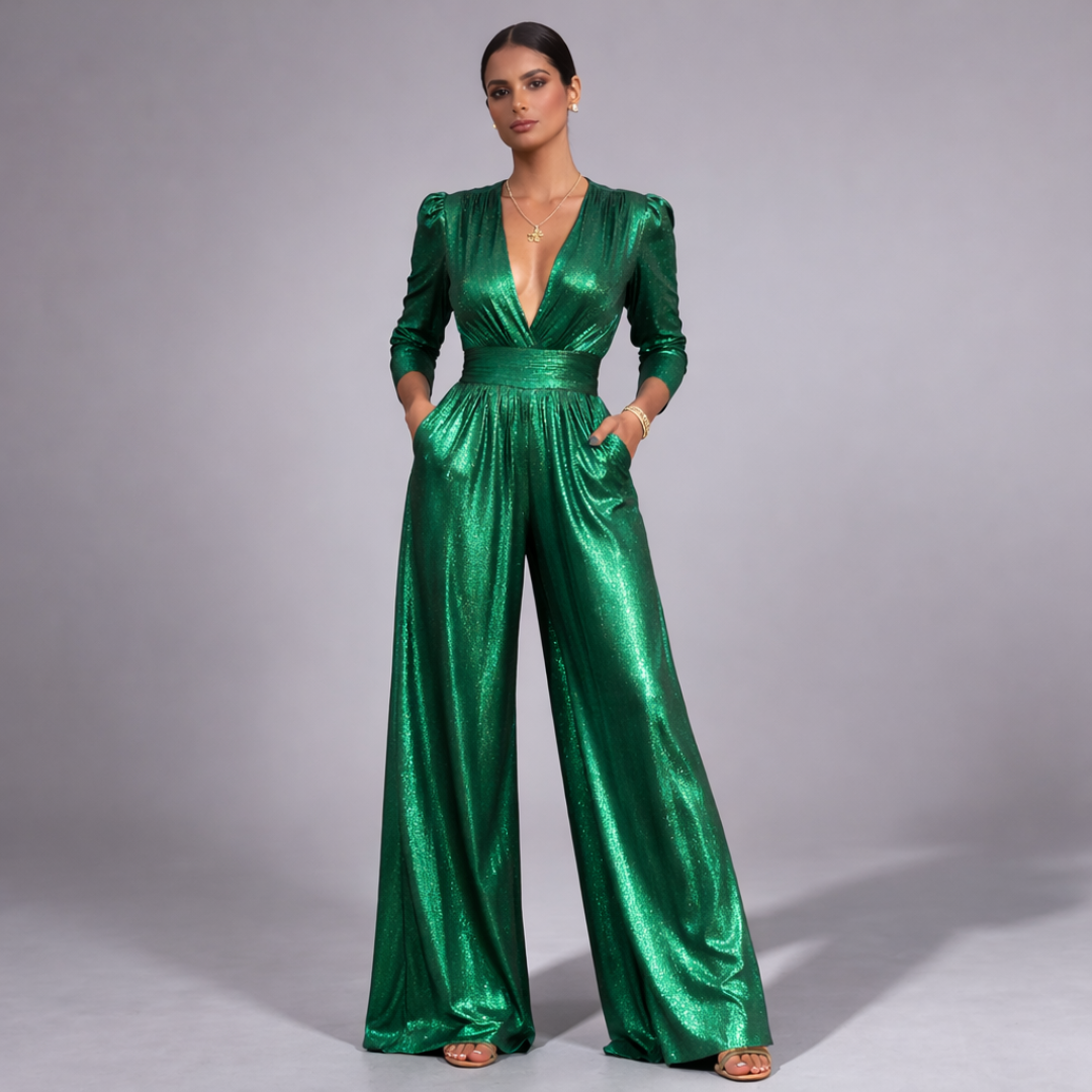Valentina | Women’s Metallic Wide-Leg Jumpsuit