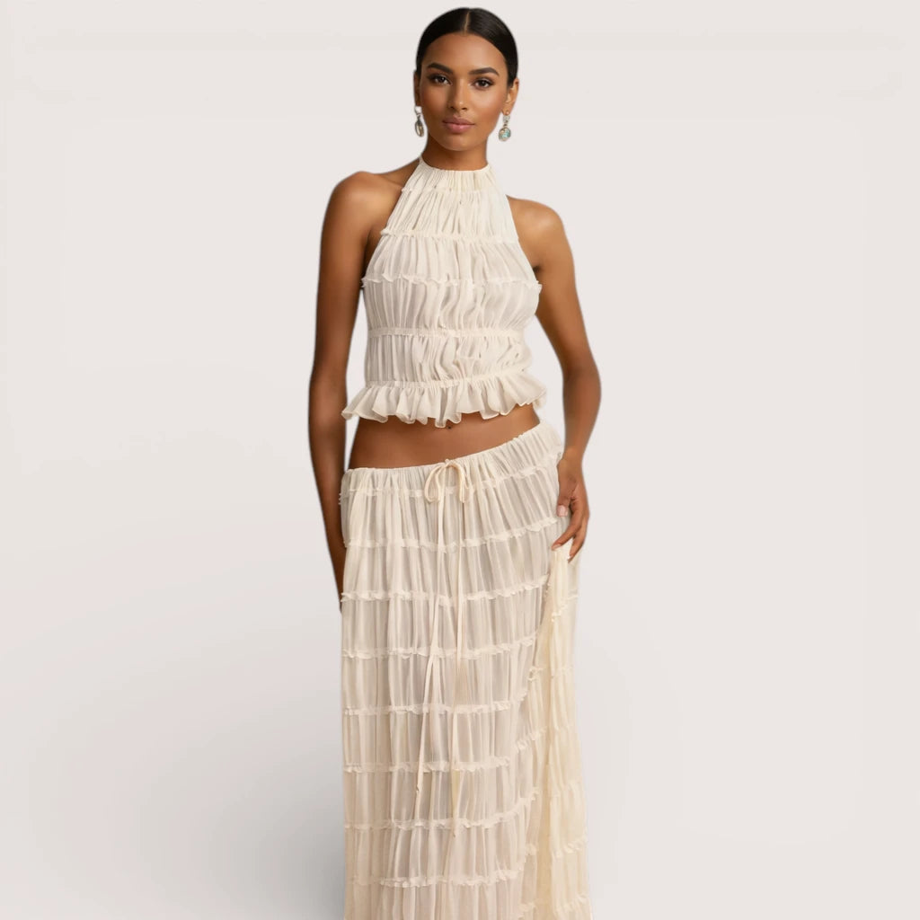 Elirienne | Women’s Ruffled Top & Tiered Maxi Skirt Set