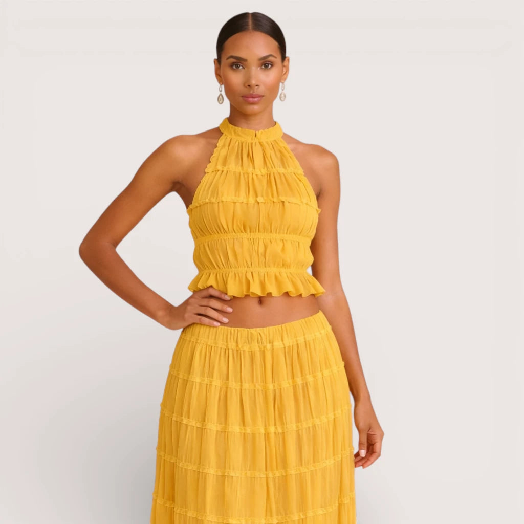 Elirienne | Women’s Ruffled Top & Tiered Maxi Skirt Set