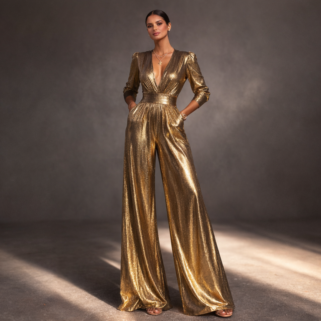 Valentina | Women’s Metallic Wide-Leg Jumpsuit