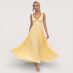 Solenne | Women’s Pleated V-Neck Maxi Dress