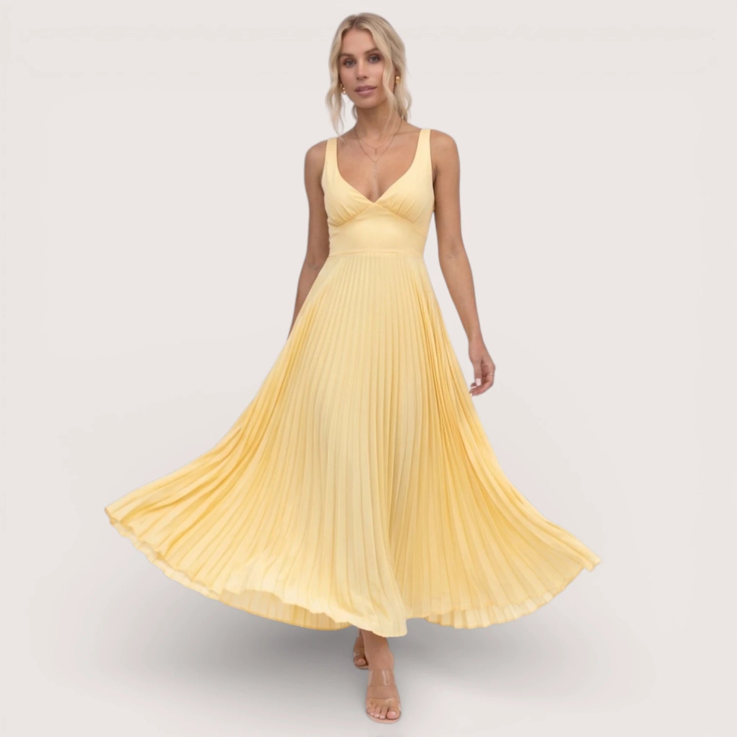 Solenne | Women’s Pleated V-Neck Maxi Dress