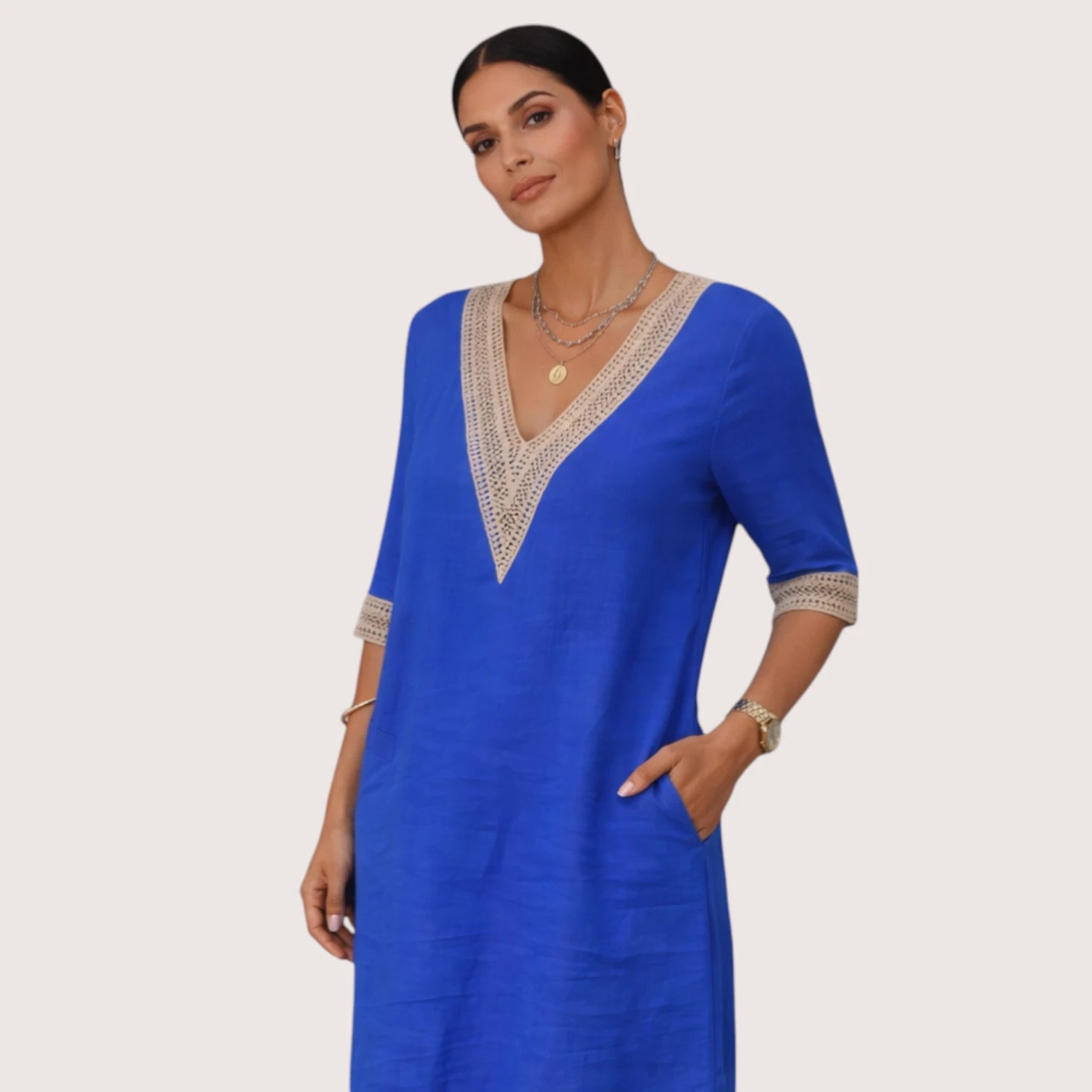 Elara | Women’s Linen V-Neck Summer Dress