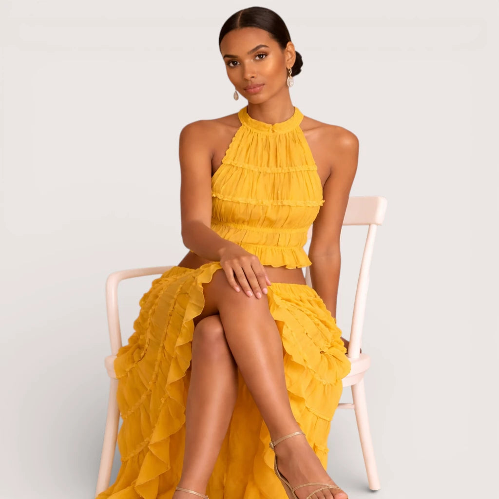 Elirienne | Women’s Ruffled Top & Tiered Maxi Skirt Set