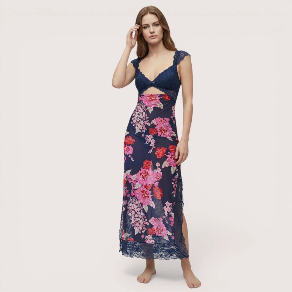 Elira | Women’s Floral Lace Maxi Dress with Sheer Back Detail