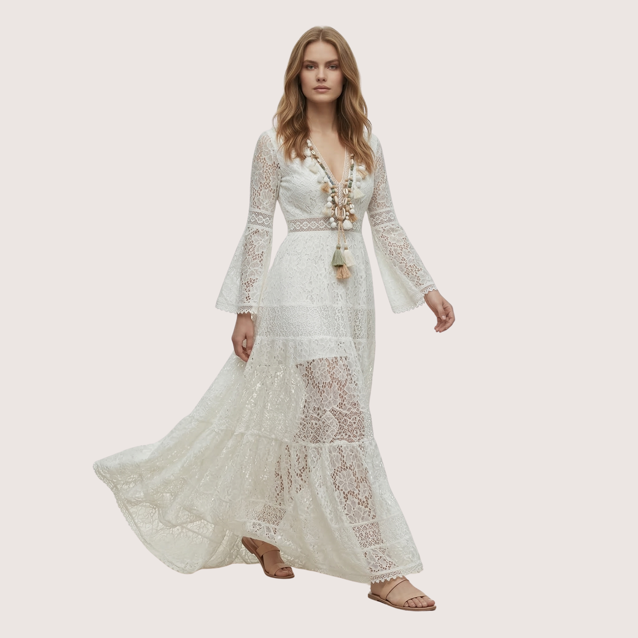 Lioren | Women’s Lace Tassel Maxi Dress