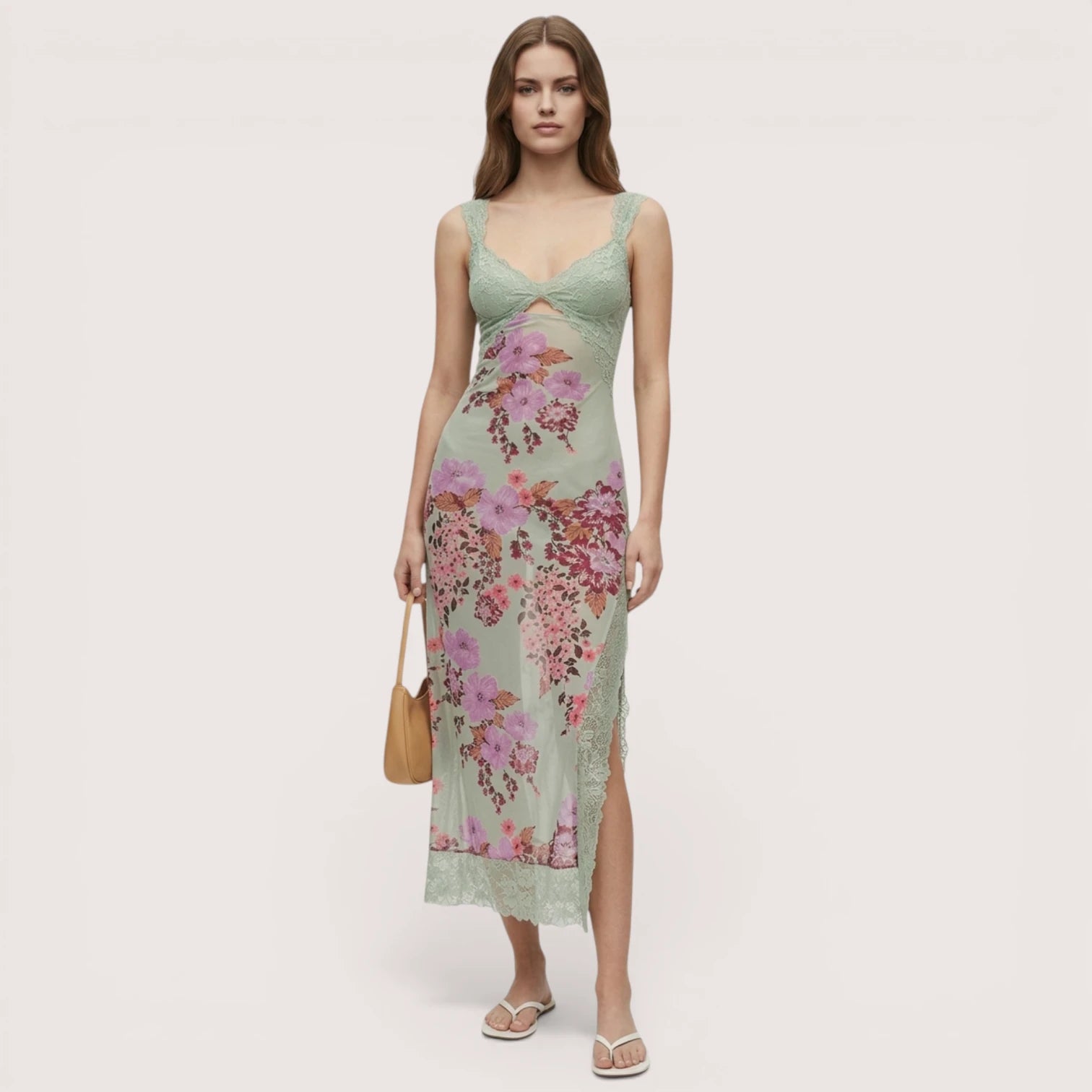 Elira | Women’s Floral Lace Maxi Dress with Sheer Back Detail