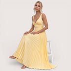 Solenne | Women’s Pleated V-Neck Maxi Dress