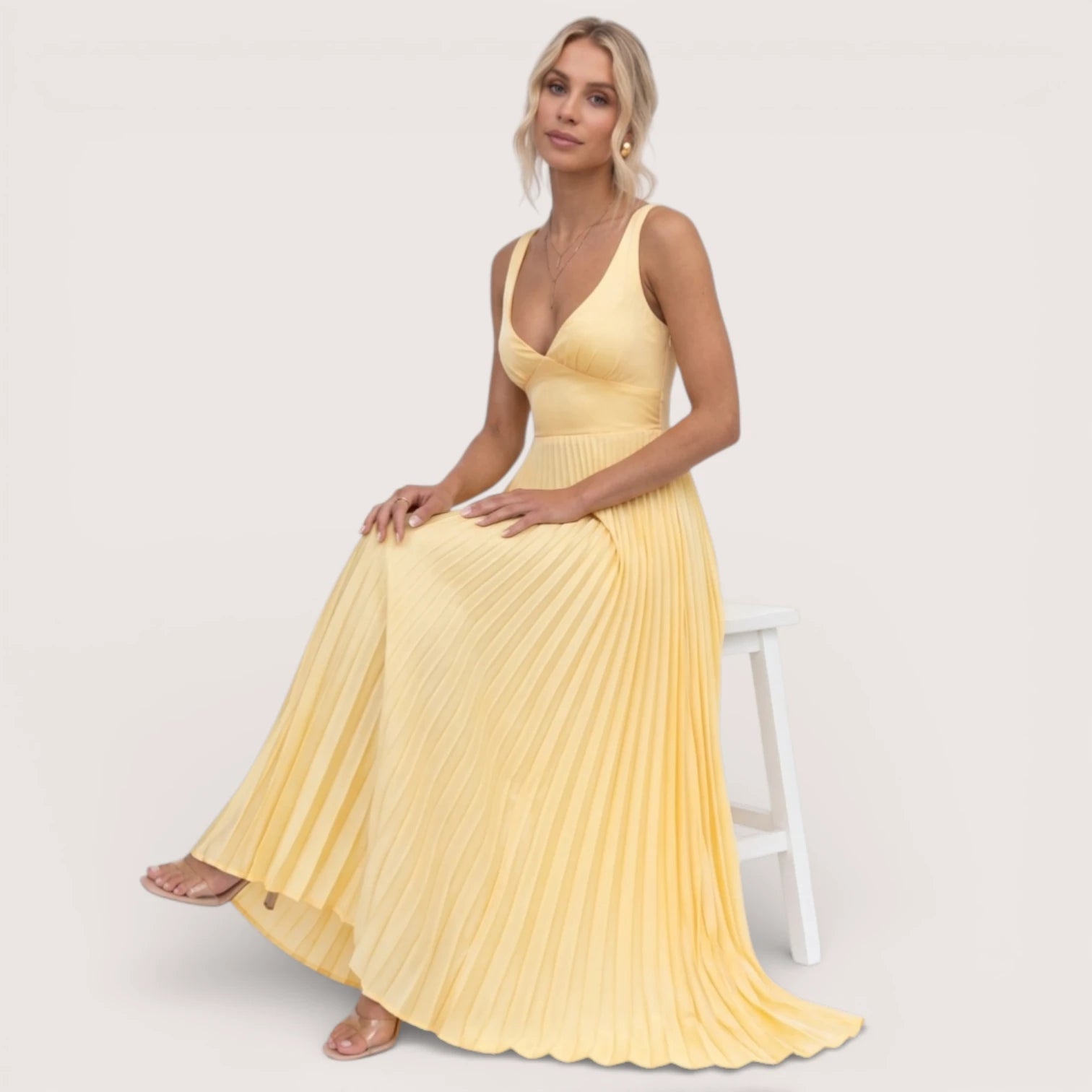 Solenne | Women’s Pleated V-Neck Maxi Dress