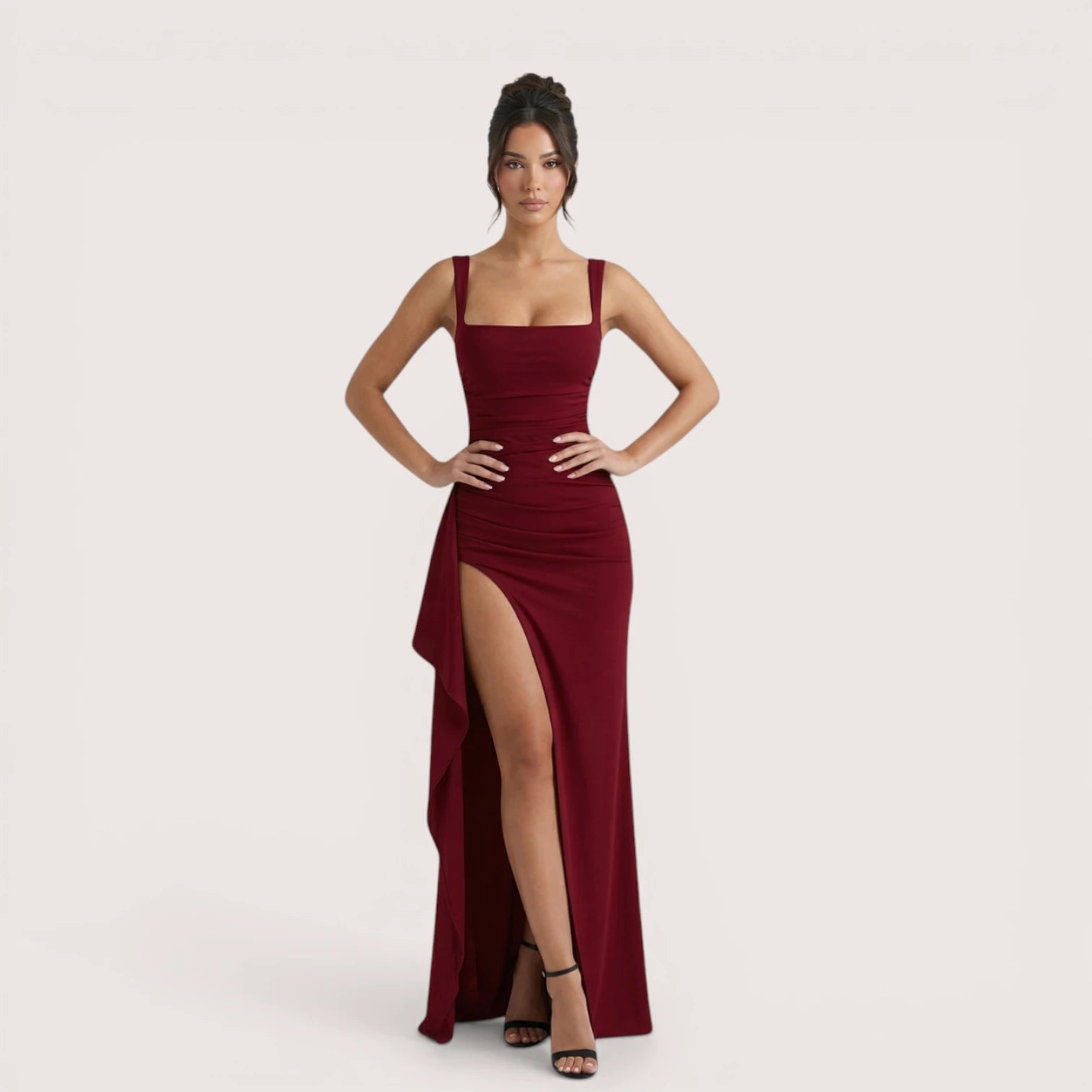 Selene Luxe Ruched Side Split Maxi Dress