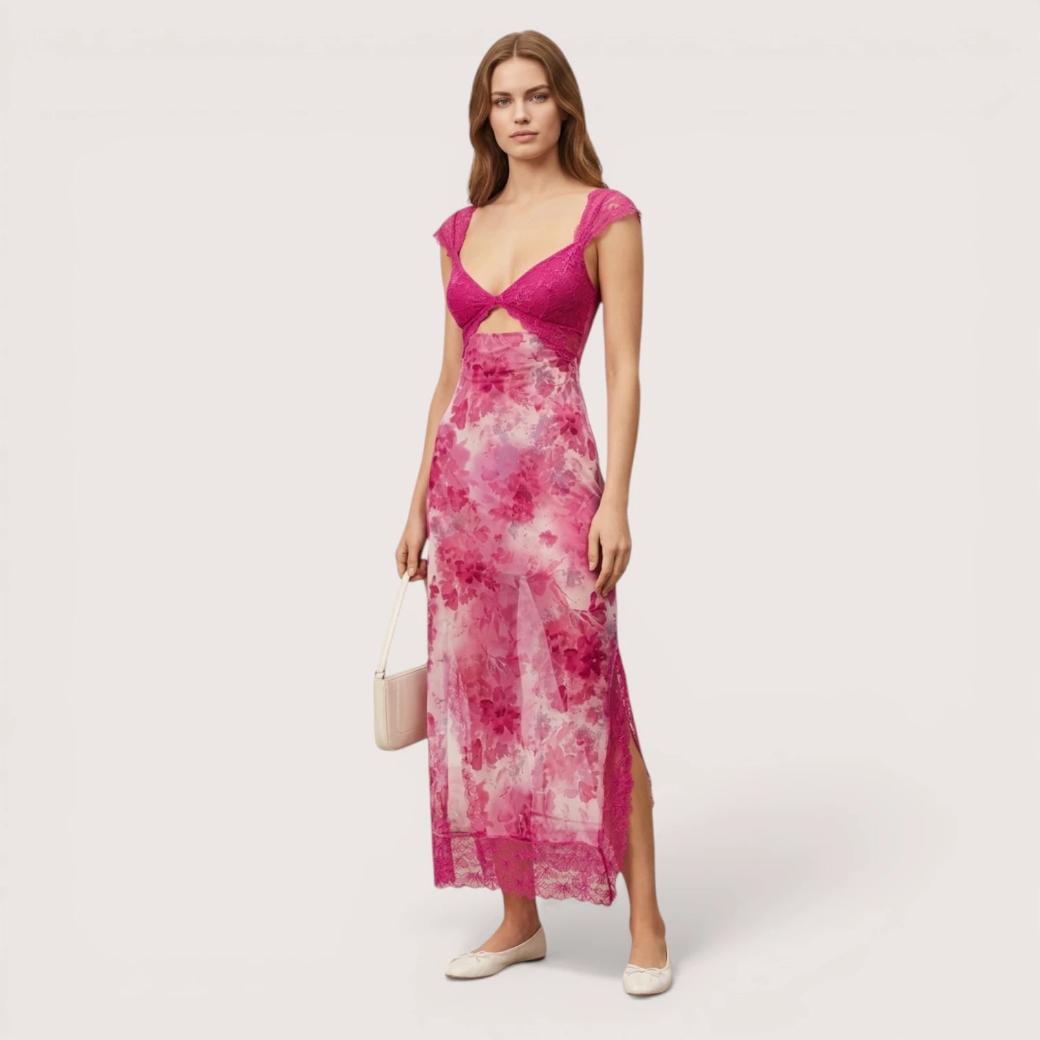 Elira | Women’s Floral Lace Maxi Dress with Sheer Back Detail