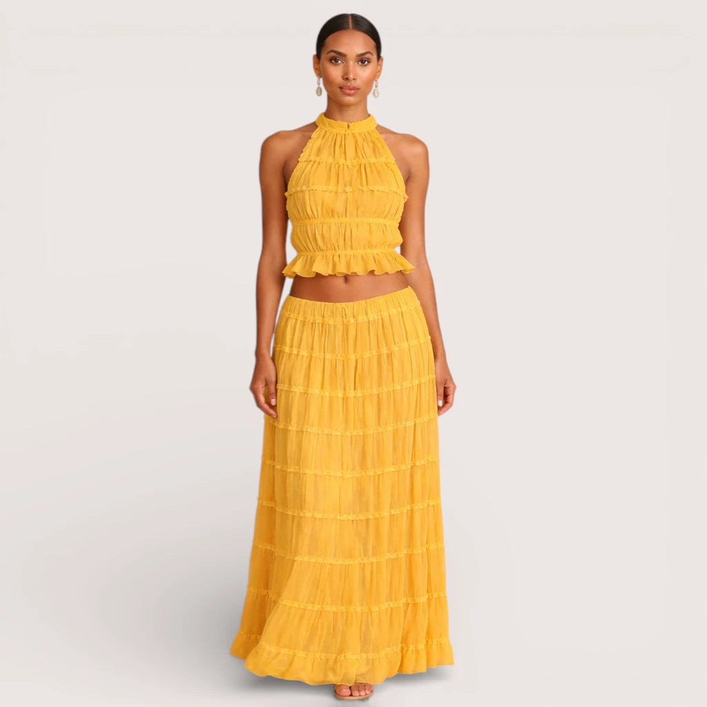 Elirienne | Women’s Ruffled Top & Tiered Maxi Skirt Set