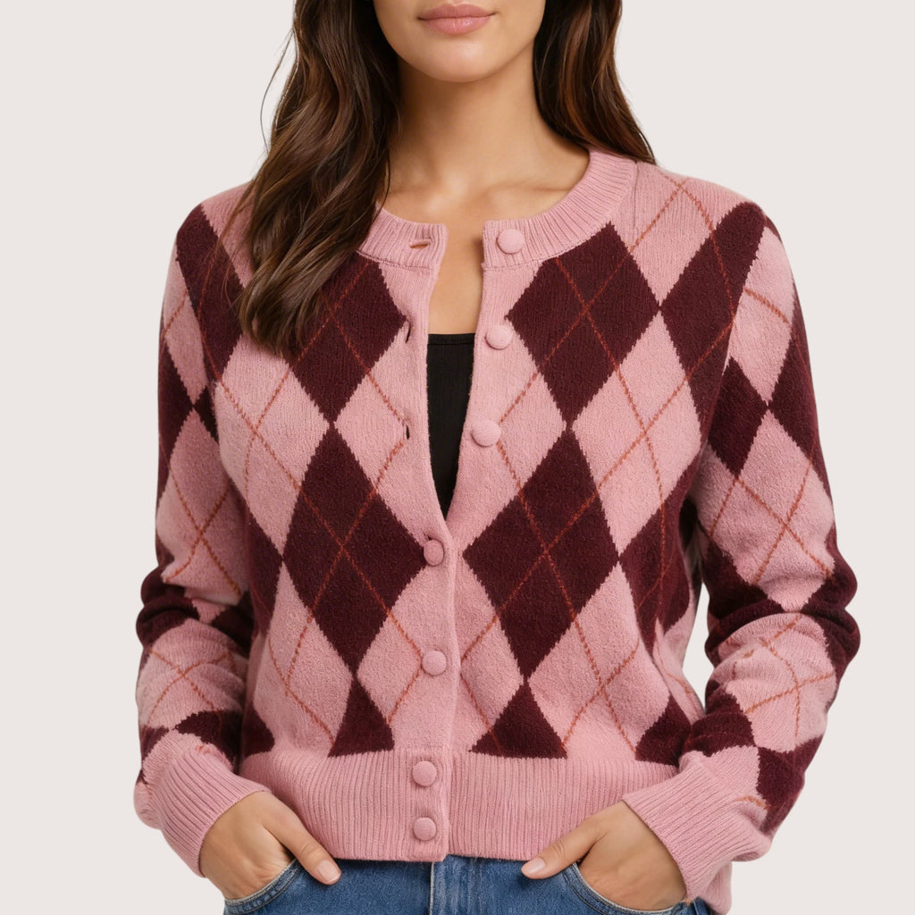 Sophia | Pink Argyle Knit Cardigan