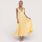Solenne | Women’s Pleated V-Neck Maxi Dress