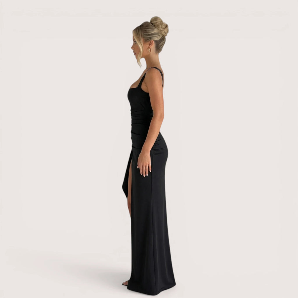 Selene Luxe Ruched Side Split Maxi Dress