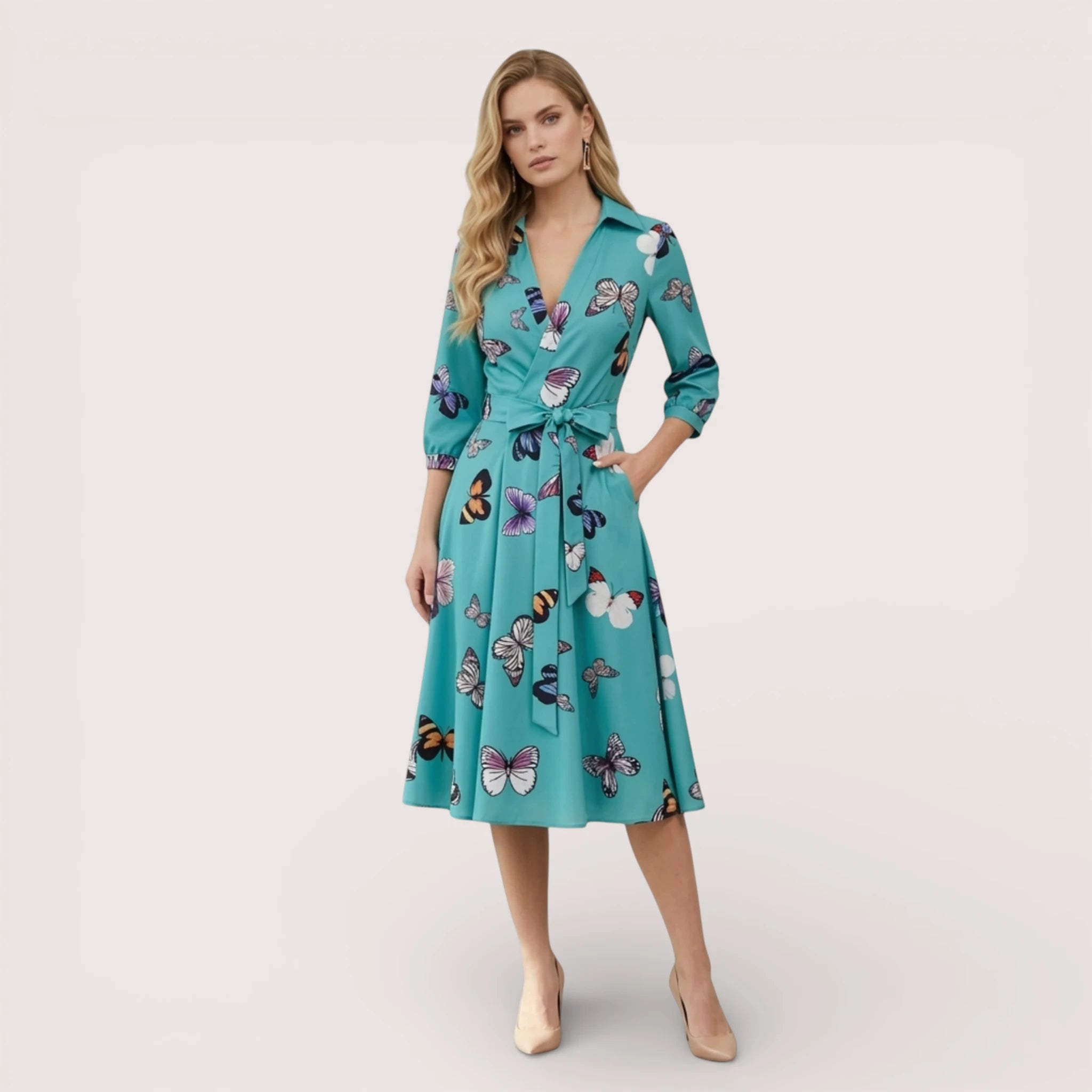 Chara | Printed V-Neck Ankle Length Dress