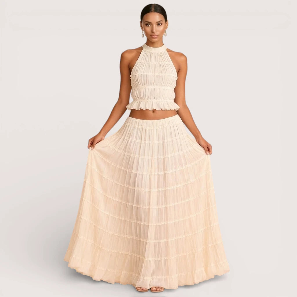 Elirienne | Women’s Ruffled Top & Tiered Maxi Skirt Set