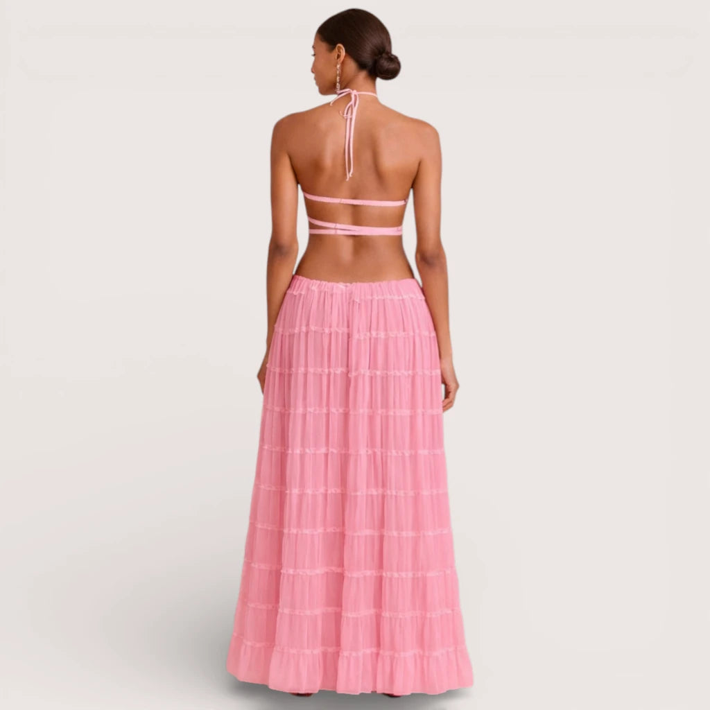 Elirienne | Women’s Ruffled Top & Tiered Maxi Skirt Set