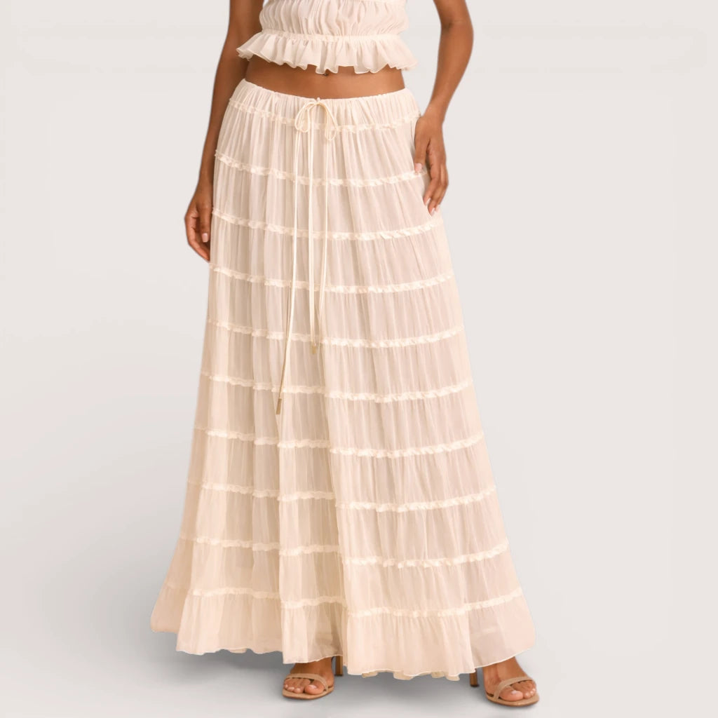 Elirienne | Women’s Ruffled Top & Tiered Maxi Skirt Set