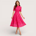 Aria | Women’s Short Sleeve Lace Fit & Flare Midi Dress