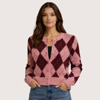 Sophia | Pink Argyle Knit Cardigan