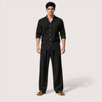 Milan | Men’s Linen Grandad Collar Shirt & Straight-Leg Trousers Set