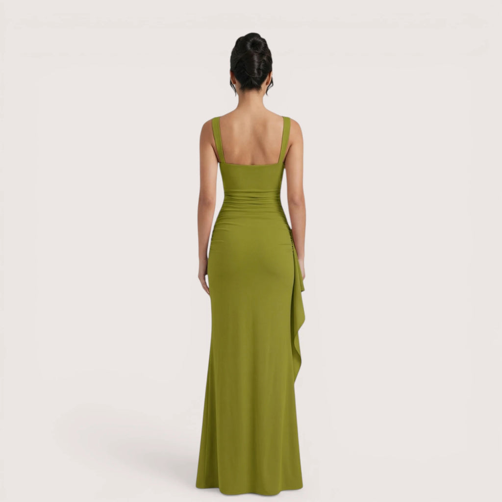 Selene Luxe Ruched Side Split Maxi Dress