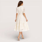 Aria | Women’s Short Sleeve Lace Fit & Flare Midi Dress