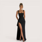 Selene Luxe Ruched Side Split Maxi Dress