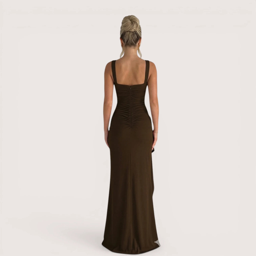 Selene Luxe Ruched Side Split Maxi Dress
