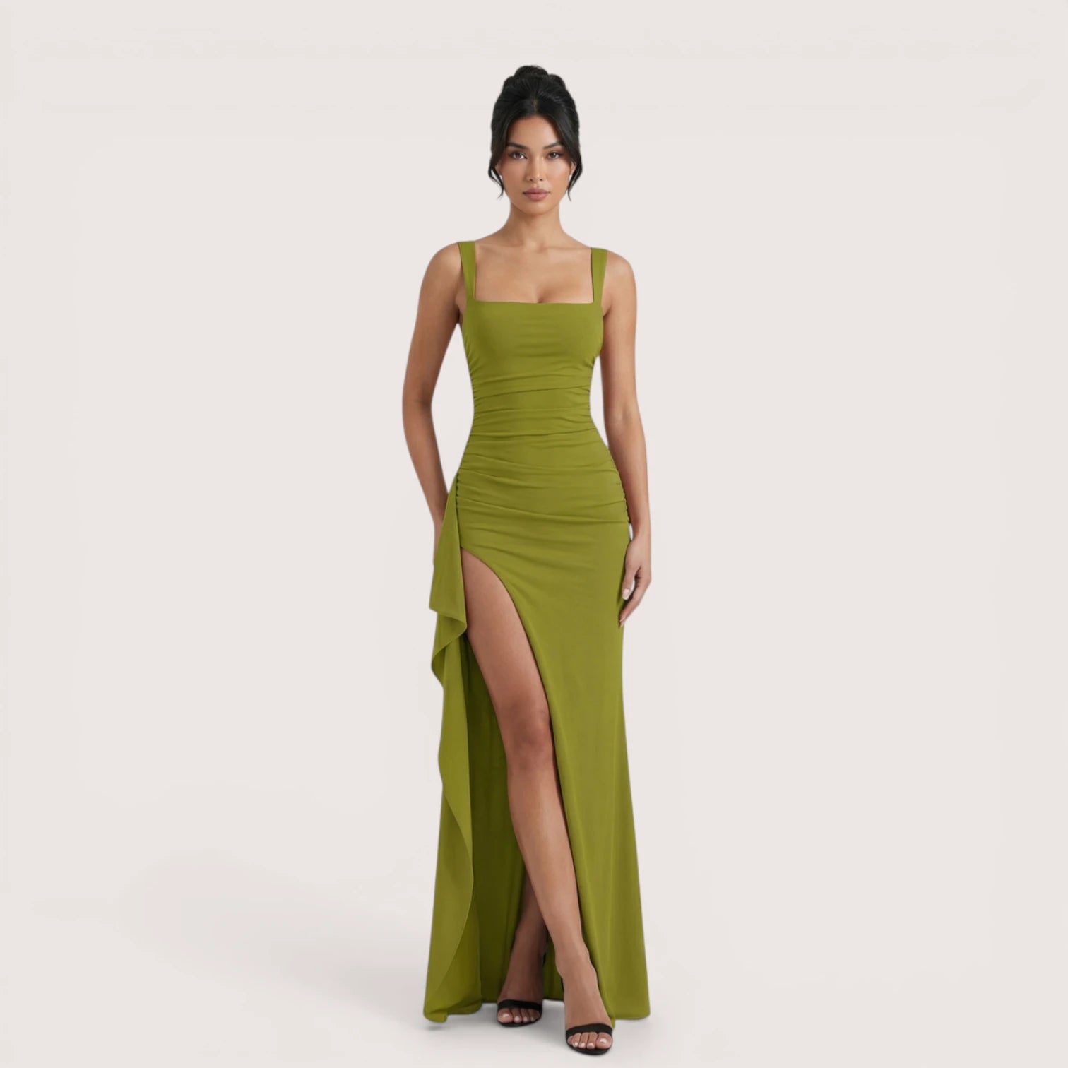 Selene Luxe Ruched Side Split Maxi Dress