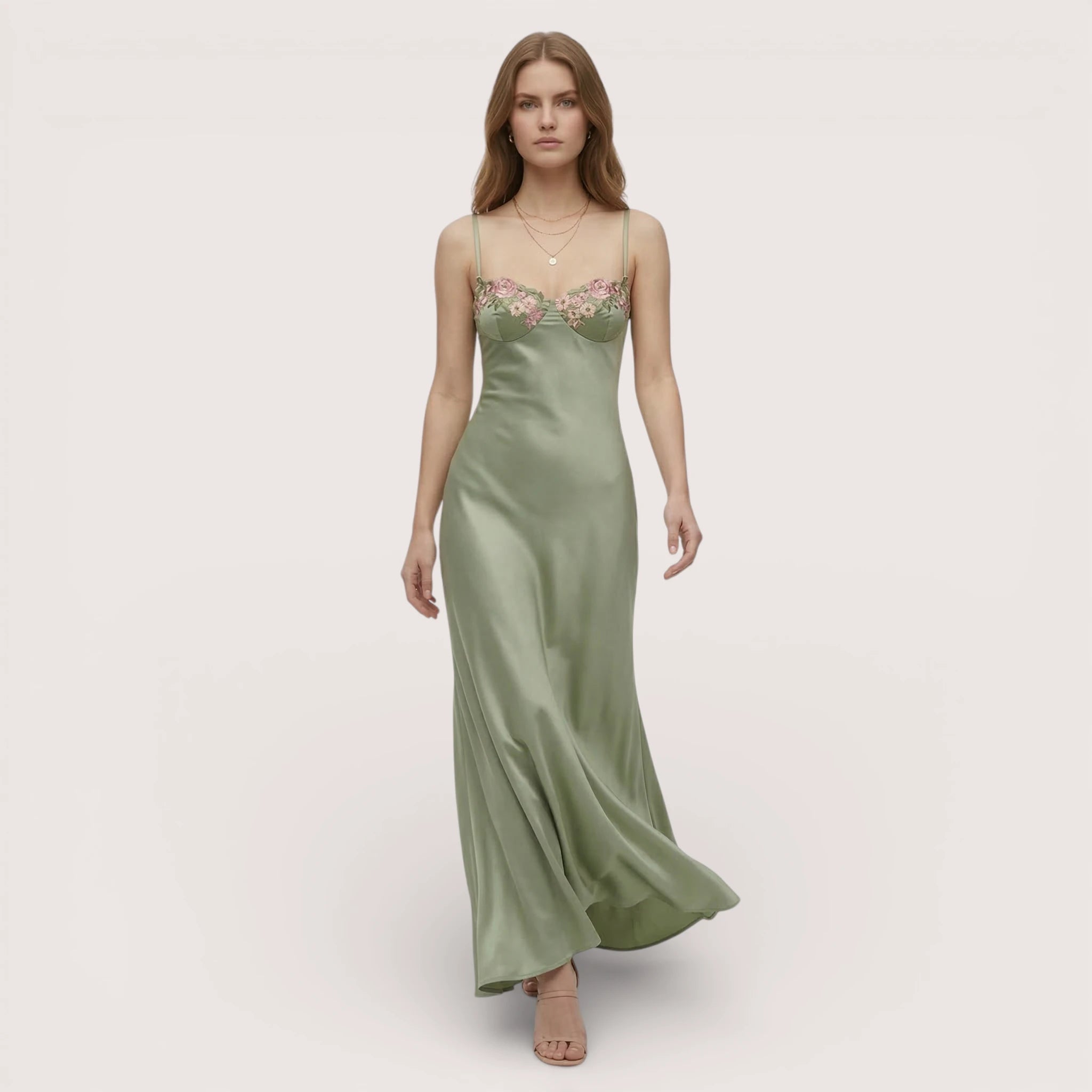 Liora | Floral Satin Slip Maxi Dress