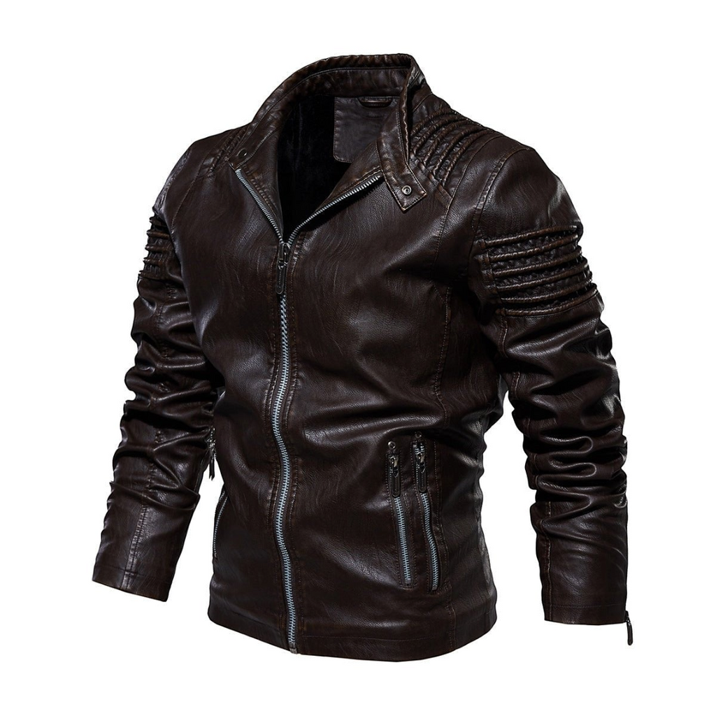 Adrian | Men's Faux Leather Moto Jacket With Zip Pockets