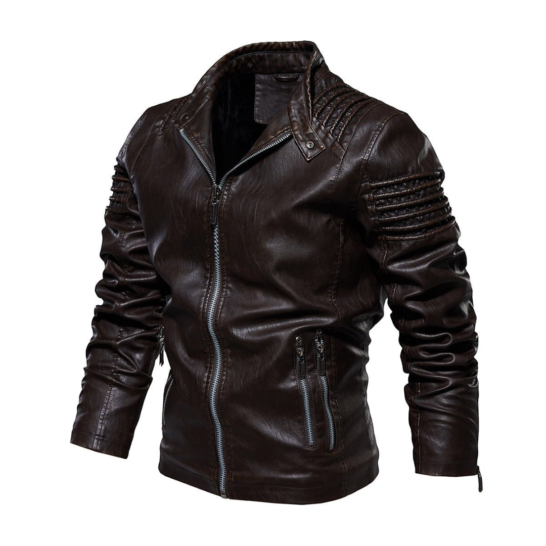 Adrian | Men's Faux Leather Moto Jacket With Zip Pockets