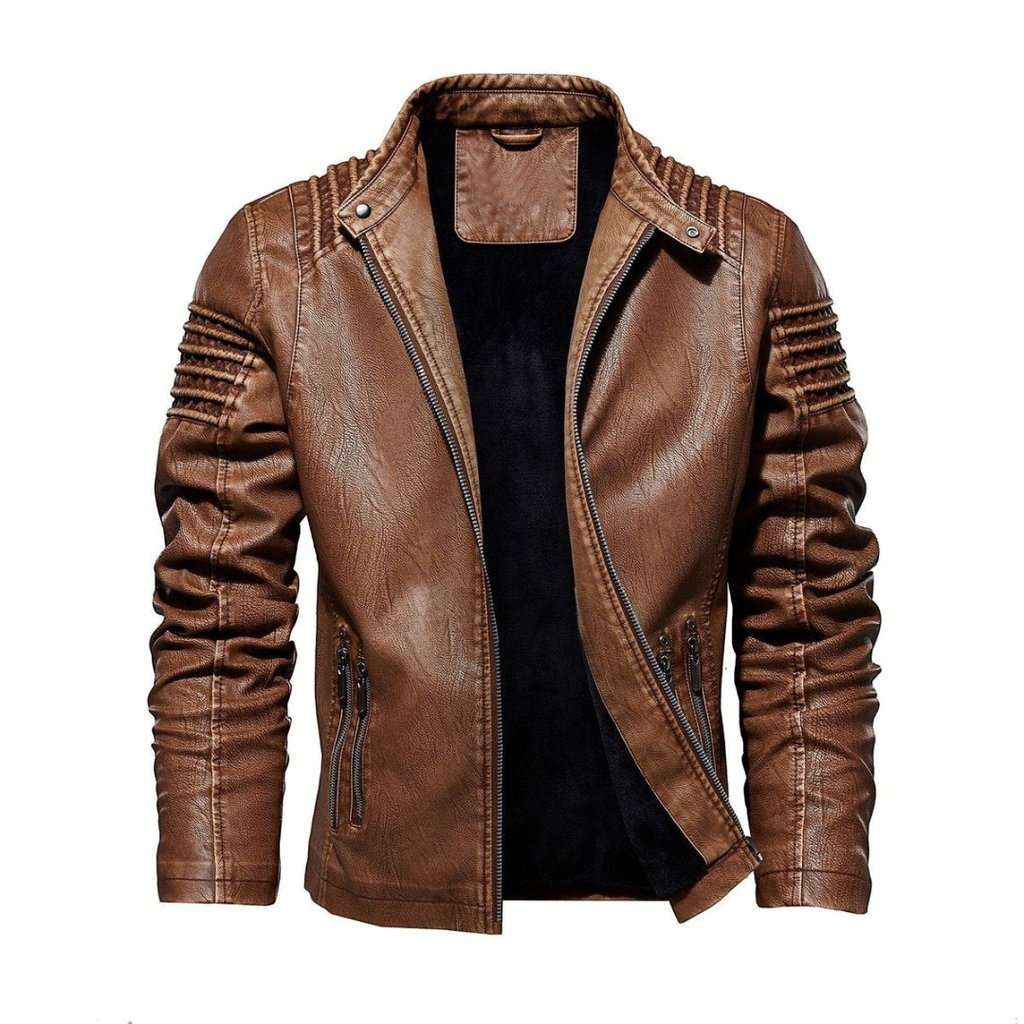 Adrian | Men's Faux Leather Moto Jacket With Zip Pockets